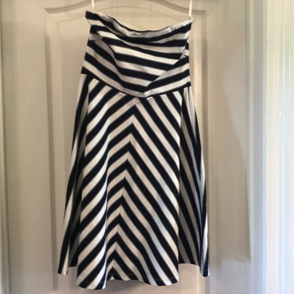 Navy and White Striped Strapless Dress